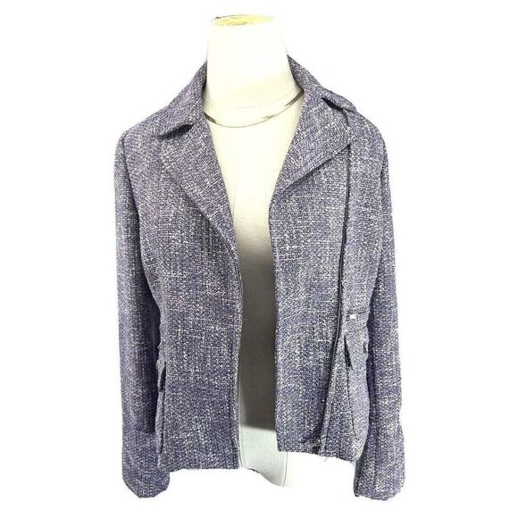 Talbots Womens Purple Tweed Moto Blazer Jacket Size 4 The Kate Zip NWT - Picture 2 of 12